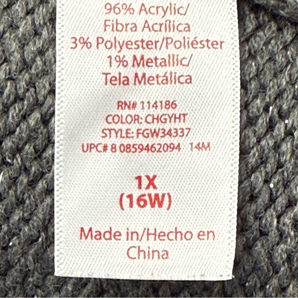 Faded Glory Women's V-Neck Long Sleeve Pull-on Cable Knit Sweater, Gray/Metallic - Picture 3 of 5